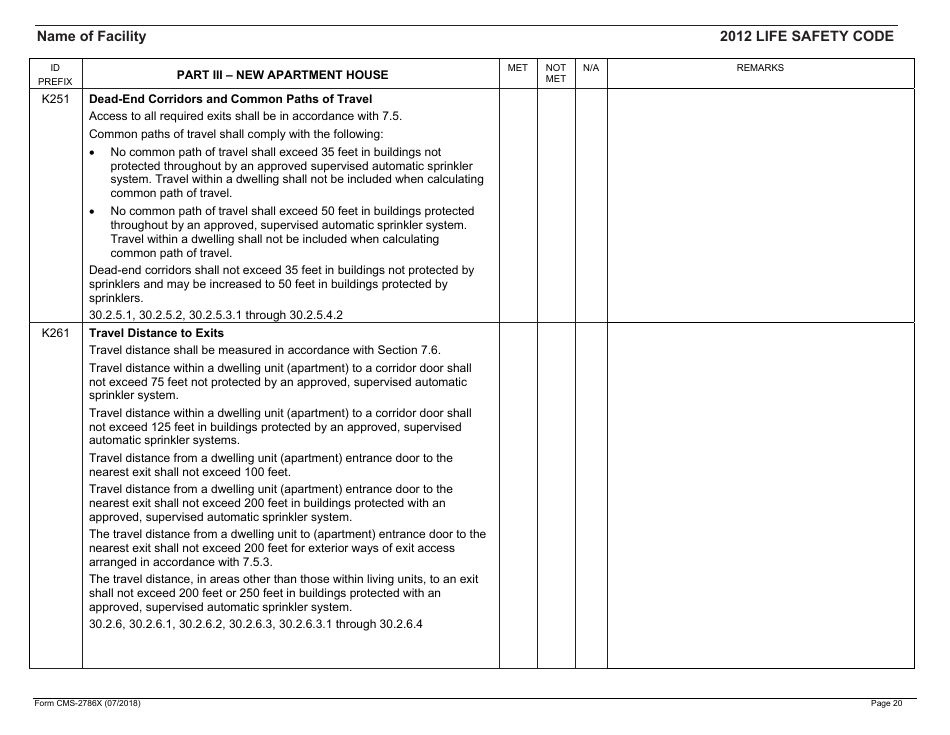 Form CMS-2786X Fire Safety Survey Report - Intermediate Care Facilities With Intellectual Disabilities (Apartment House) - 2012 Life Safety Code, Page 20