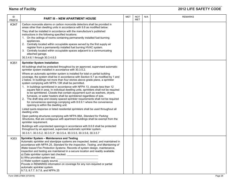 Form CMS-2786X Download Printable PDF or Fill Online Fire Safety Survey ...