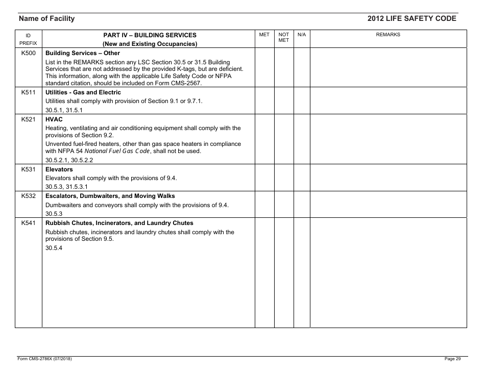 Form CMS-2786X Fire Safety Survey Report - Intermediate Care Facilities With Intellectual Disabilities (Apartment House) - 2012 Life Safety Code, Page 29