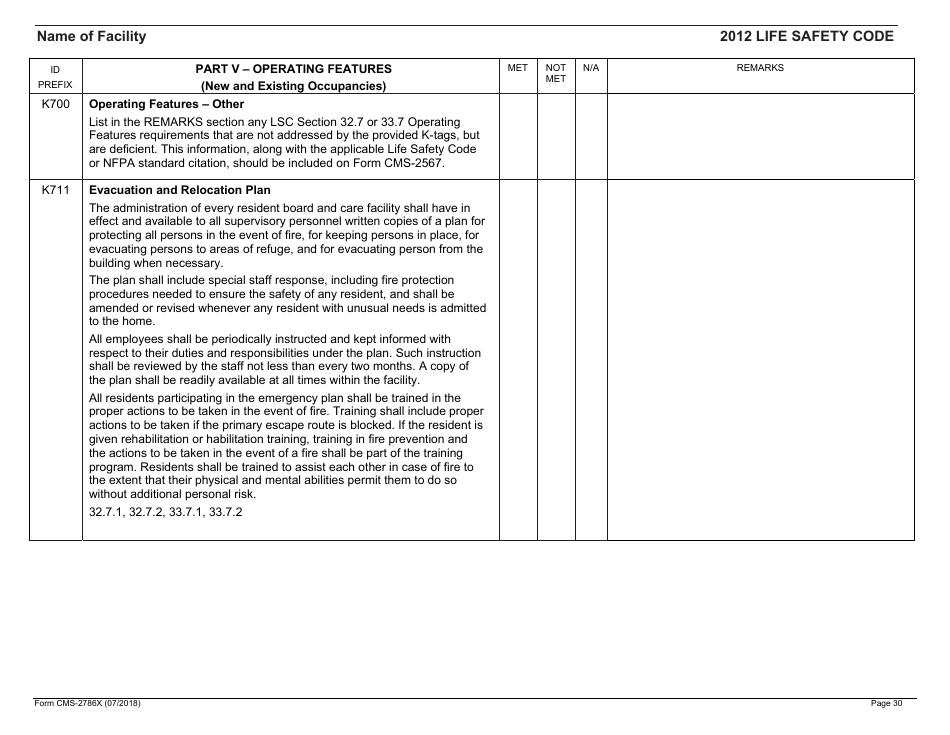 Form CMS-2786X Fire Safety Survey Report - Intermediate Care Facilities With Intellectual Disabilities (Apartment House) - 2012 Life Safety Code, Page 30