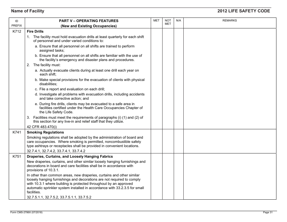 Form CMS-2786X Download Printable PDF or Fill Online Fire Safety Survey ...