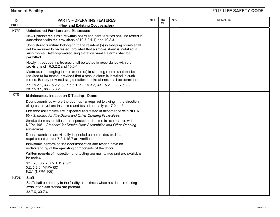 Form CMS-2786X Fire Safety Survey Report - Intermediate Care Facilities With Intellectual Disabilities (Apartment House) - 2012 Life Safety Code, Page 32