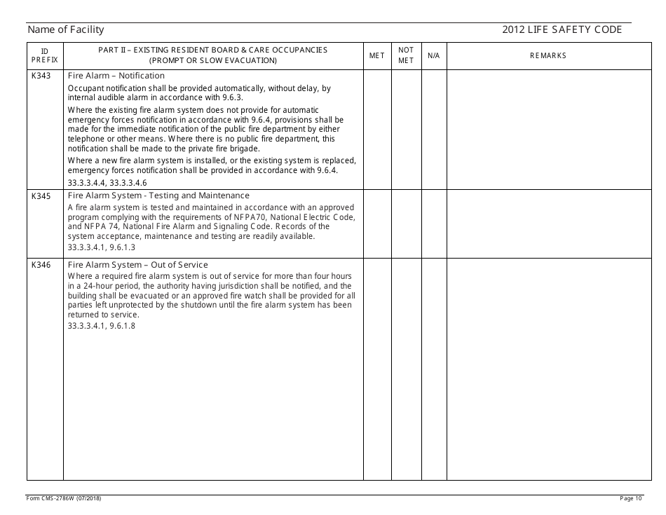 Form CMS-2786W Fire Safety Survey Report - Intermediate Care Facilities for Individuals With Intellectual Disabilities (Large Facilities) - 2012 Life Safety Code, Page 10