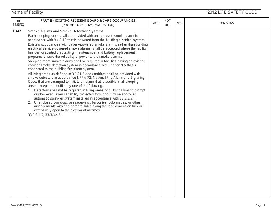 Form CMS-2786W Fire Safety Survey Report - Intermediate Care Facilities for Individuals With Intellectual Disabilities (Large Facilities) - 2012 Life Safety Code, Page 11