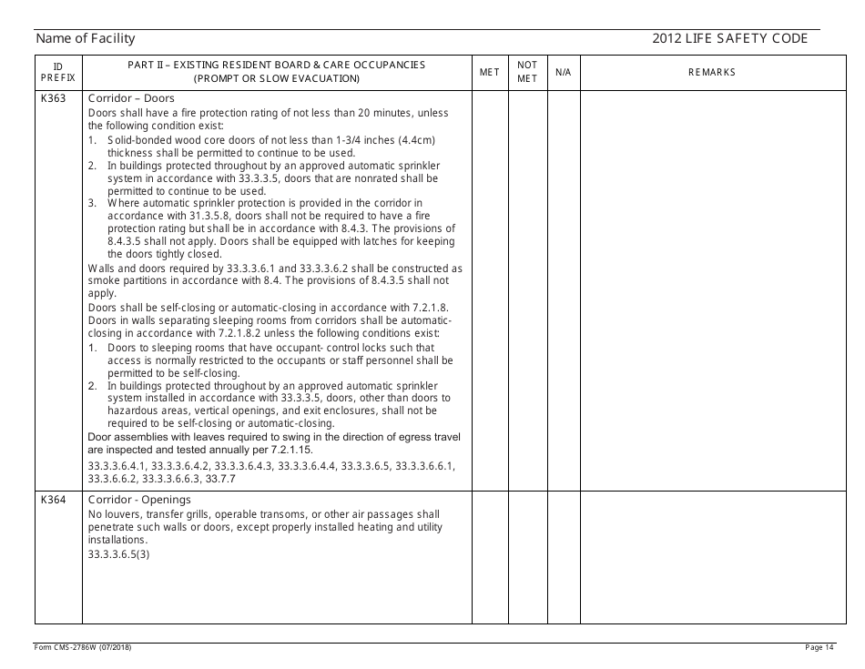 Form CMS-2786W Fire Safety Survey Report - Intermediate Care Facilities for Individuals With Intellectual Disabilities (Large Facilities) - 2012 Life Safety Code, Page 14