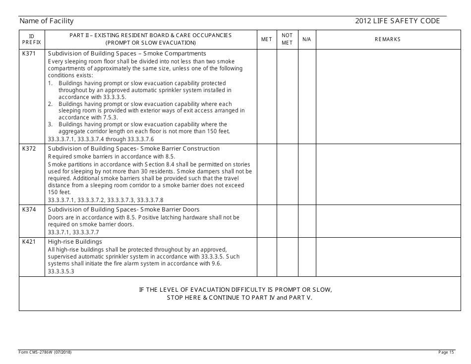 Form CMS-2786W Fire Safety Survey Report - Intermediate Care Facilities for Individuals With Intellectual Disabilities (Large Facilities) - 2012 Life Safety Code, Page 15