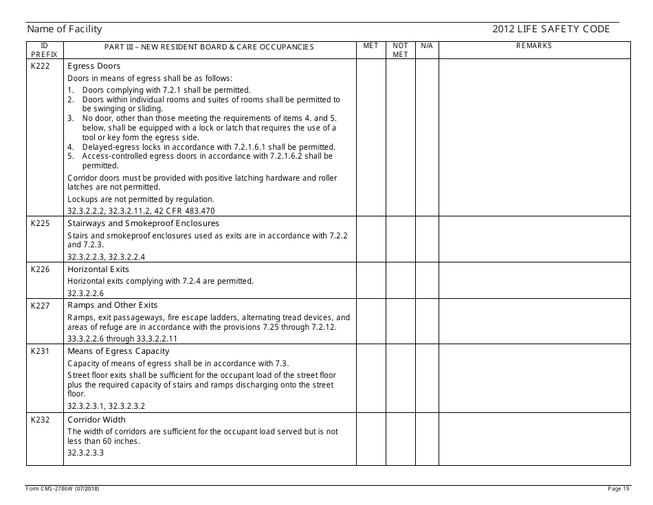 Form CMS-2786W Fire Safety Survey Report - Intermediate Care Facilities for Individuals With Intellectual Disabilities (Large Facilities) - 2012 Life Safety Code, Page 19