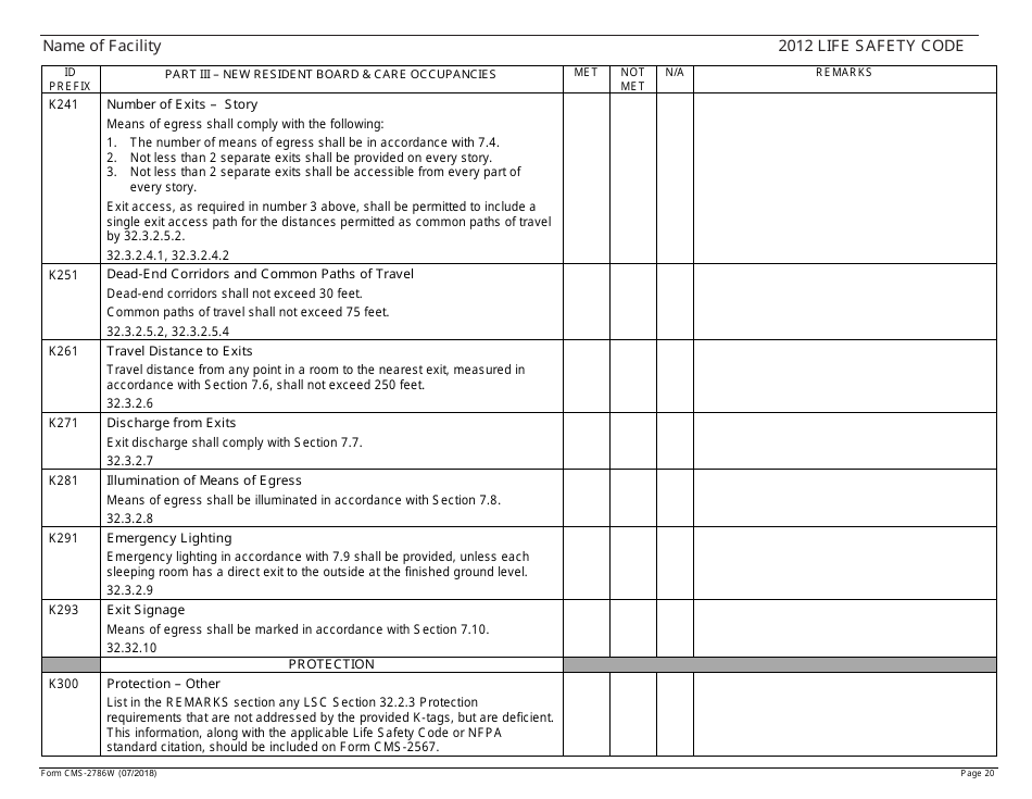 Form CMS-2786W Fire Safety Survey Report - Intermediate Care Facilities for Individuals With Intellectual Disabilities (Large Facilities) - 2012 Life Safety Code, Page 20