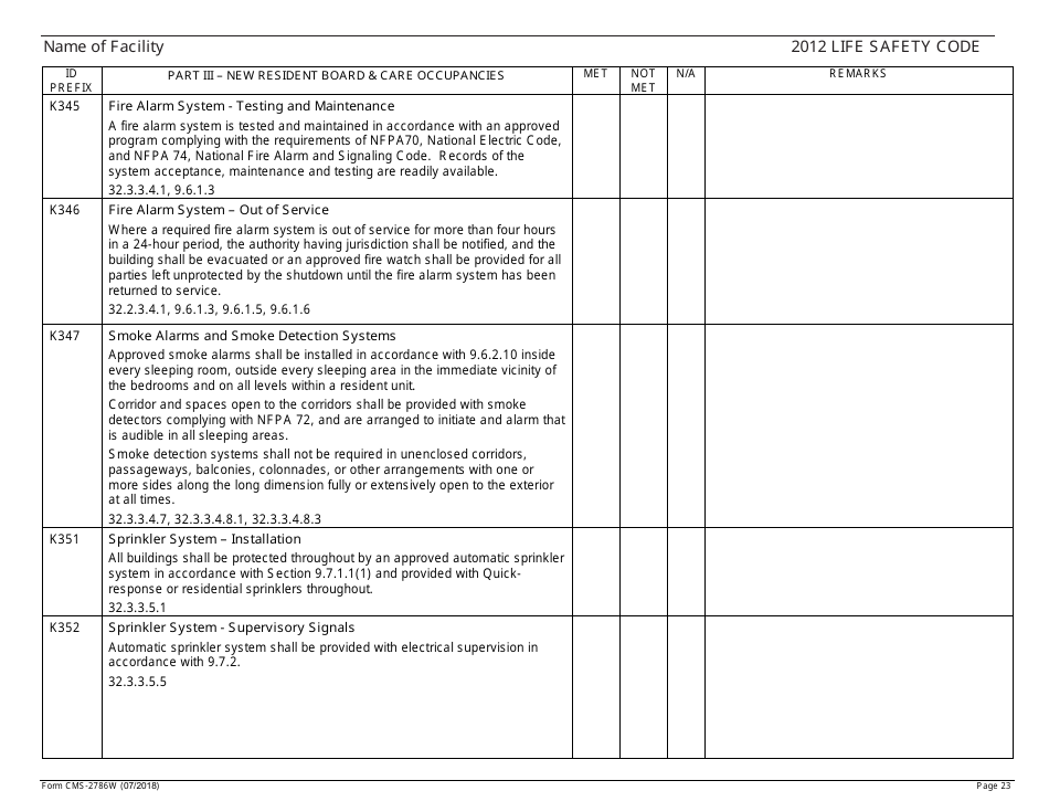 Form CMS-2786W Fire Safety Survey Report - Intermediate Care Facilities for Individuals With Intellectual Disabilities (Large Facilities) - 2012 Life Safety Code, Page 23