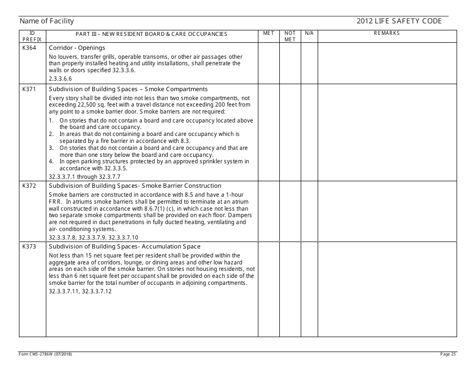 Form CMS-2786W Fire Safety Survey Report - Intermediate Care Facilities for Individuals With Intellectual Disabilities (Large Facilities) - 2012 Life Safety Code, Page 25