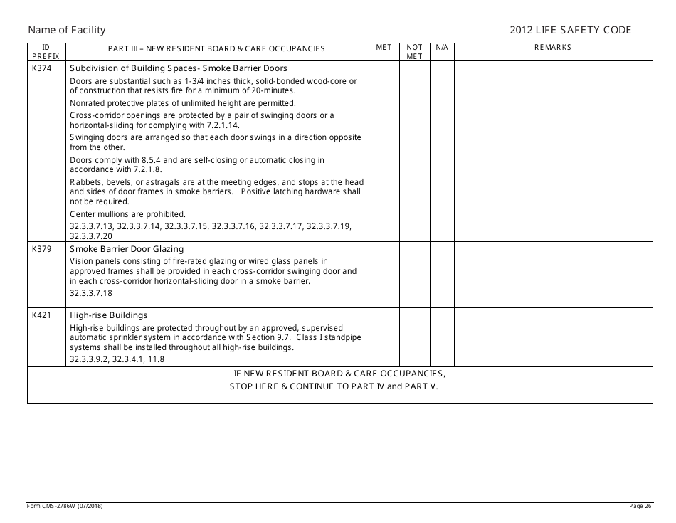 Form CMS-2786W Fire Safety Survey Report - Intermediate Care Facilities for Individuals With Intellectual Disabilities (Large Facilities) - 2012 Life Safety Code, Page 26