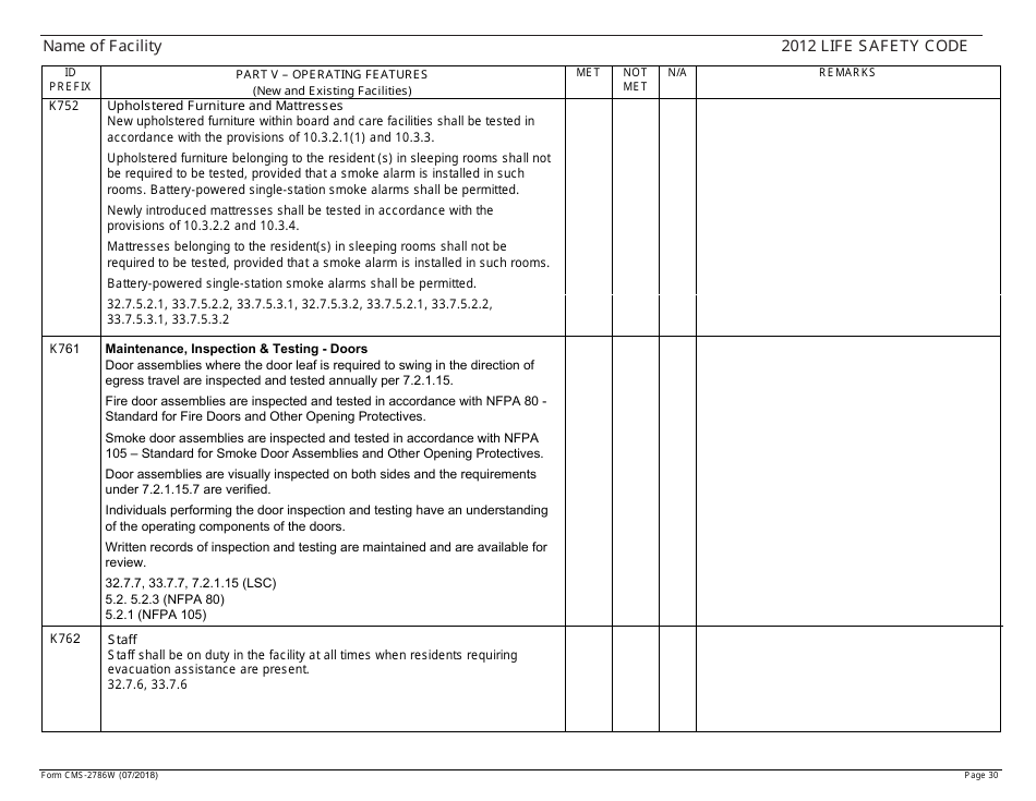 Form CMS-2786W Fire Safety Survey Report - Intermediate Care Facilities for Individuals With Intellectual Disabilities (Large Facilities) - 2012 Life Safety Code, Page 30