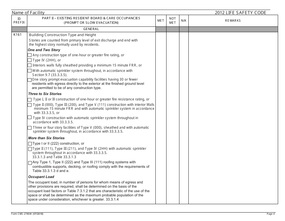 Form CMS-2786W Fire Safety Survey Report - Intermediate Care Facilities for Individuals With Intellectual Disabilities (Large Facilities) - 2012 Life Safety Code, Page 4