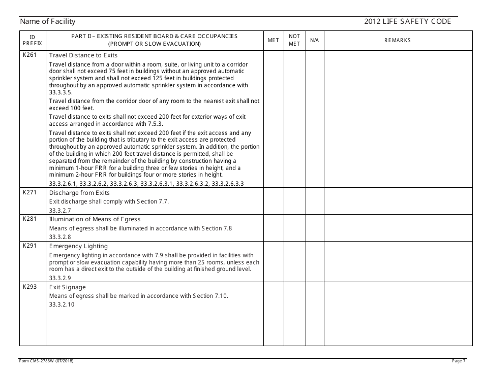 Form CMS-2786W Fire Safety Survey Report - Intermediate Care Facilities for Individuals With Intellectual Disabilities (Large Facilities) - 2012 Life Safety Code, Page 7