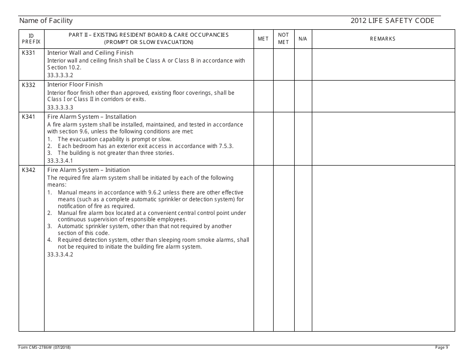 Form CMS-2786W Fire Safety Survey Report - Intermediate Care Facilities for Individuals With Intellectual Disabilities (Large Facilities) - 2012 Life Safety Code, Page 9