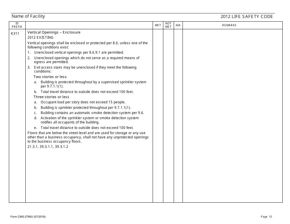 Form CMS-2786U Fire Safety Survey Report - 2012 Life Safety Code Ambulatory Health Care, Page 10