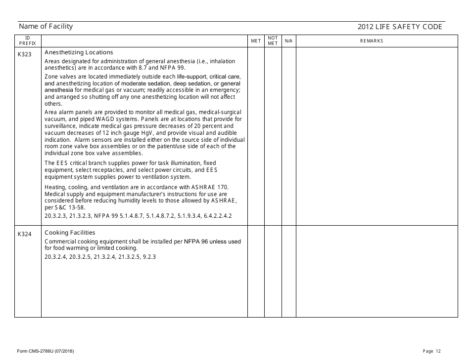 Form CMS-2786U Fire Safety Survey Report - 2012 Life Safety Code Ambulatory Health Care, Page 12