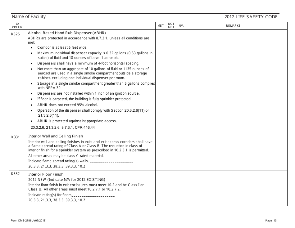 Form CMS-2786U Fire Safety Survey Report - 2012 Life Safety Code Ambulatory Health Care, Page 13