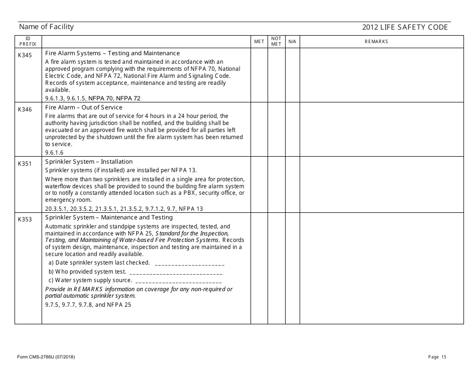 Form CMS-2786U Fire Safety Survey Report - 2012 Life Safety Code Ambulatory Health Care, Page 15