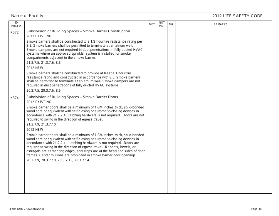 Form CMS-2786U Fire Safety Survey Report - 2012 Life Safety Code Ambulatory Health Care, Page 18