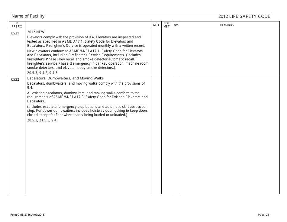Form CMS-2786U Fire Safety Survey Report - 2012 Life Safety Code Ambulatory Health Care, Page 21