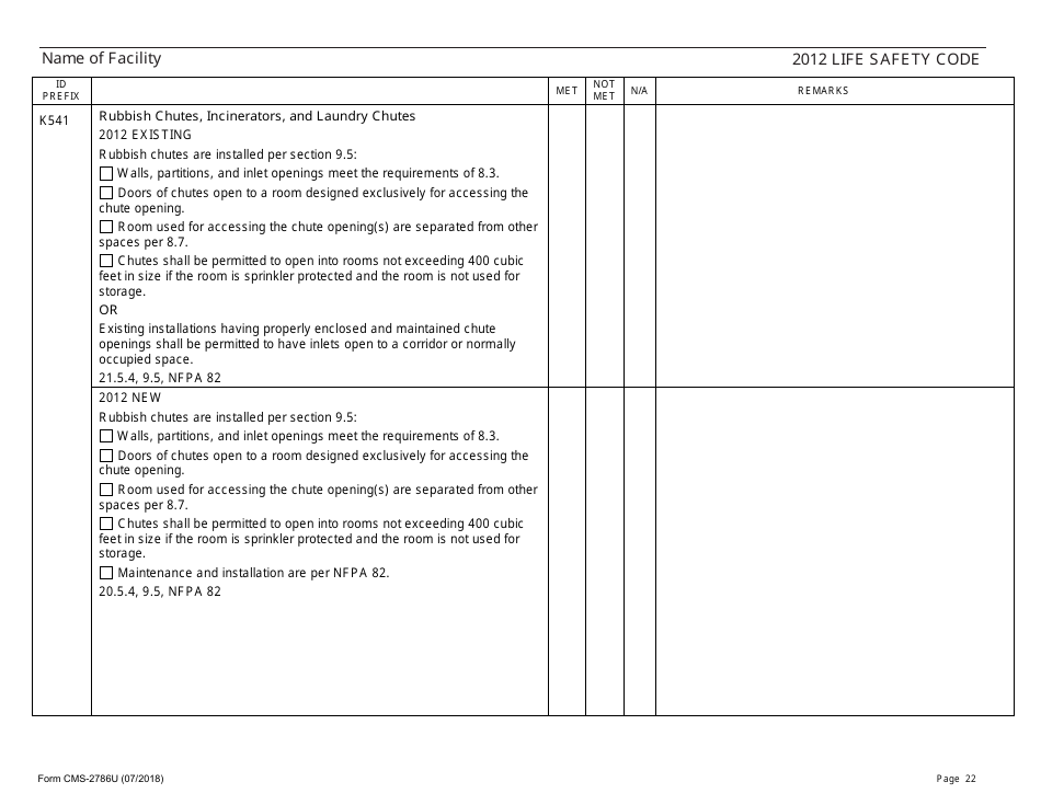 Form CMS-2786U Fire Safety Survey Report - 2012 Life Safety Code Ambulatory Health Care, Page 22