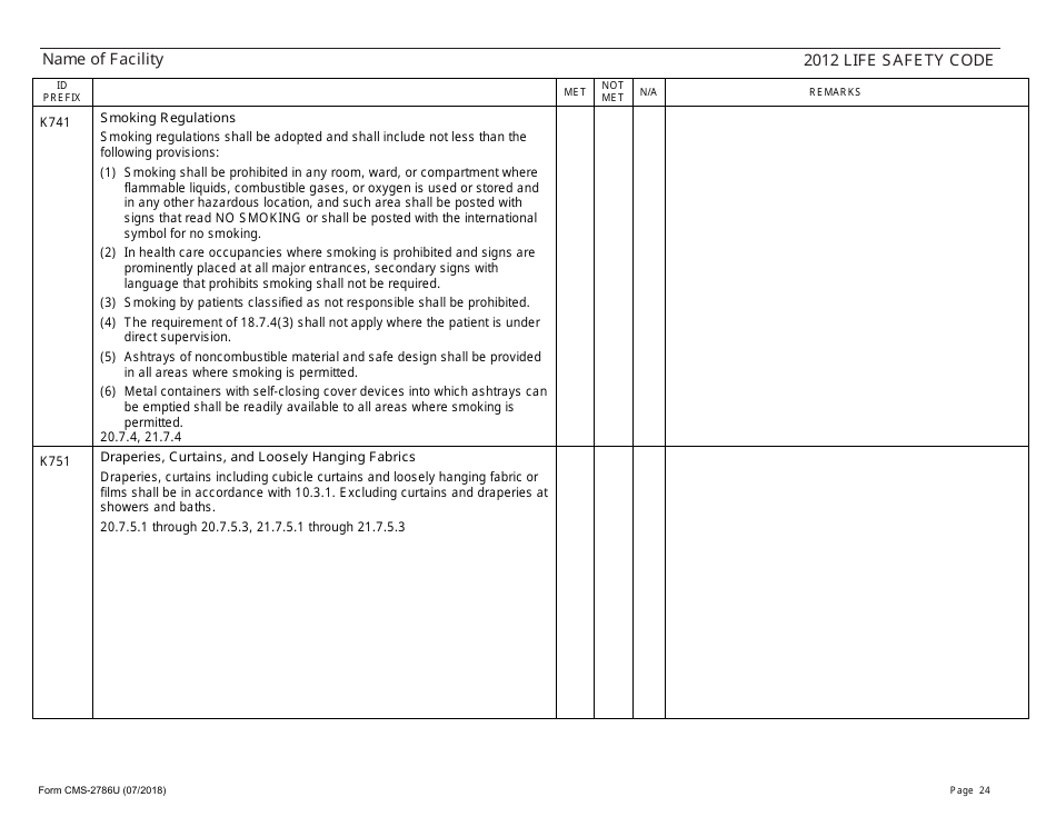 Form CMS-2786U Fire Safety Survey Report - 2012 Life Safety Code Ambulatory Health Care, Page 24