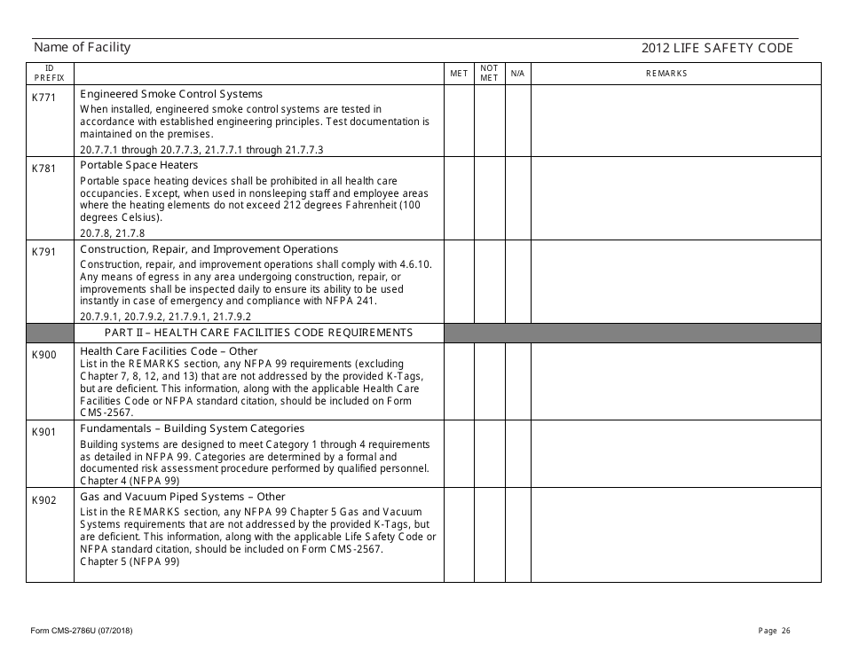 Form CMS-2786U Fire Safety Survey Report - 2012 Life Safety Code Ambulatory Health Care, Page 26