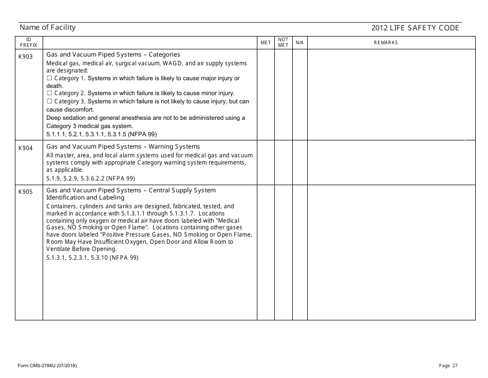 Form CMS-2786U Fire Safety Survey Report - 2012 Life Safety Code Ambulatory Health Care, Page 27