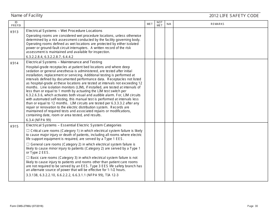 Form CMS-2786U Fire Safety Survey Report - 2012 Life Safety Code Ambulatory Health Care, Page 30