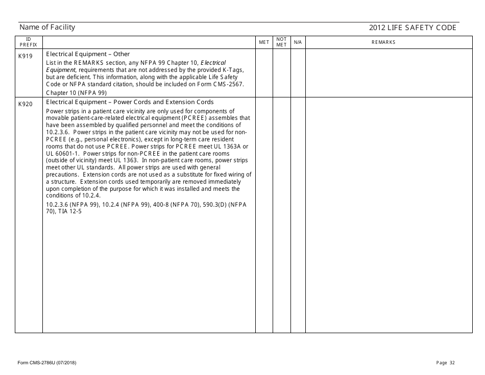 Form CMS-2786U Fire Safety Survey Report - 2012 Life Safety Code Ambulatory Health Care, Page 32