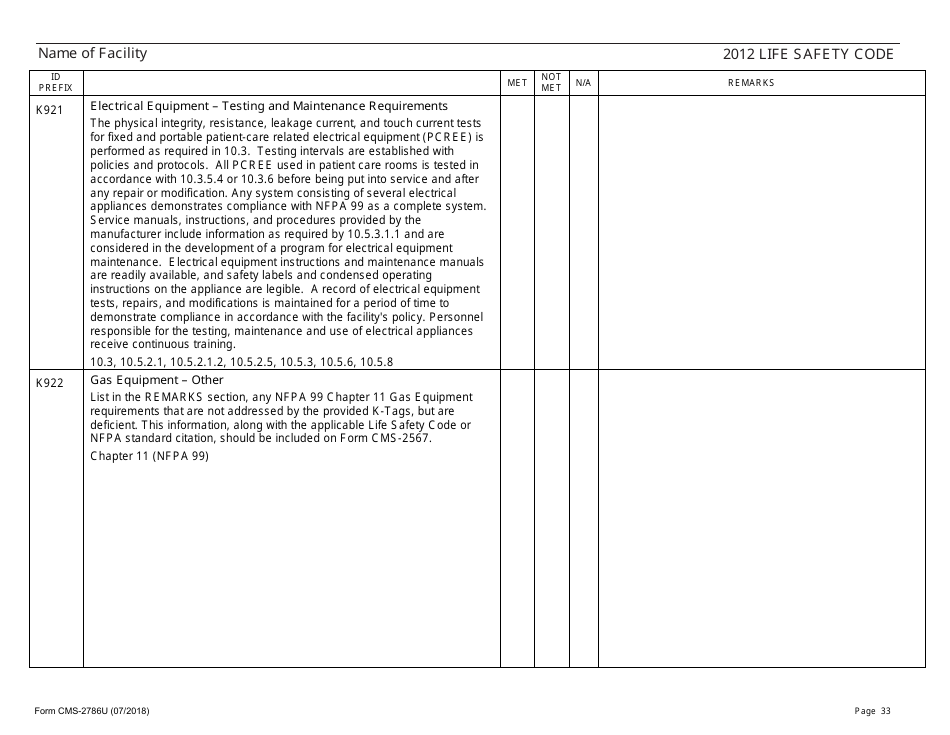 Form CMS-2786U Fire Safety Survey Report - 2012 Life Safety Code Ambulatory Health Care, Page 33