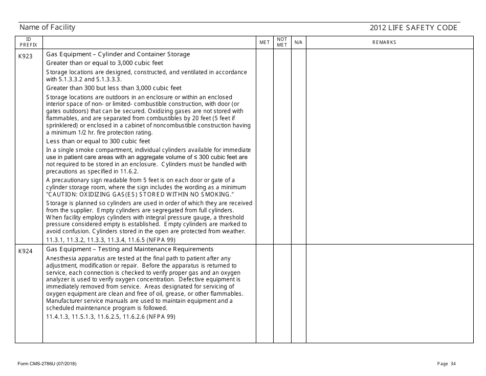 Form CMS-2786U Fire Safety Survey Report - 2012 Life Safety Code Ambulatory Health Care, Page 34