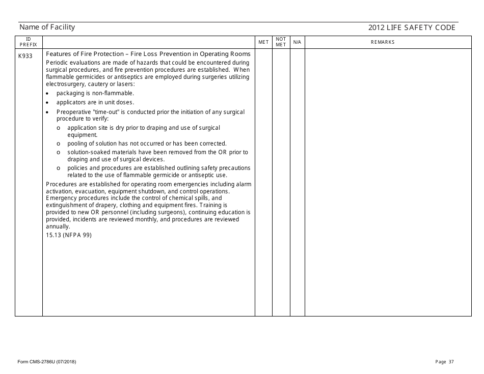 Form CMS-2786U Fire Safety Survey Report - 2012 Life Safety Code Ambulatory Health Care, Page 37