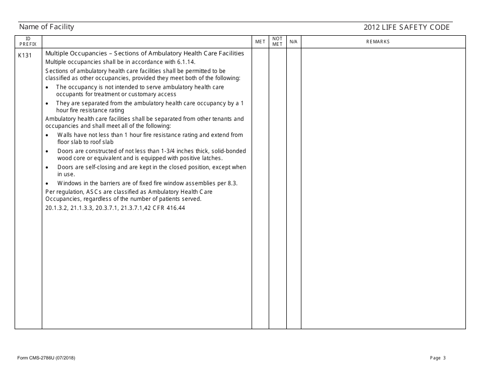 Form CMS-2786U Fire Safety Survey Report - 2012 Life Safety Code Ambulatory Health Care, Page 3