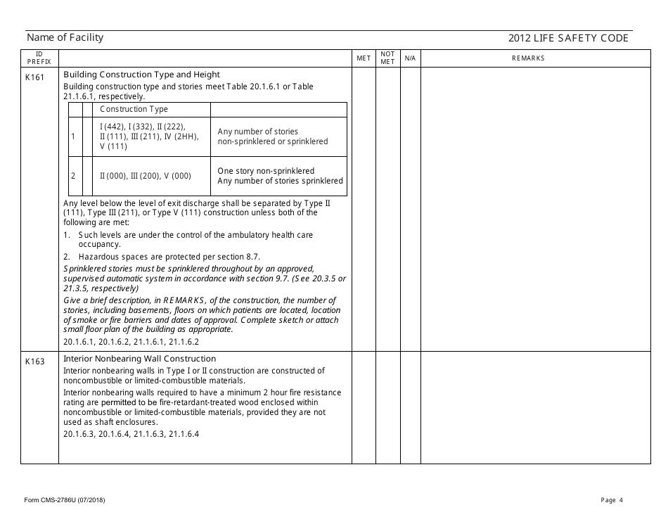 Form CMS-2786U Fire Safety Survey Report - 2012 Life Safety Code Ambulatory Health Care, Page 4