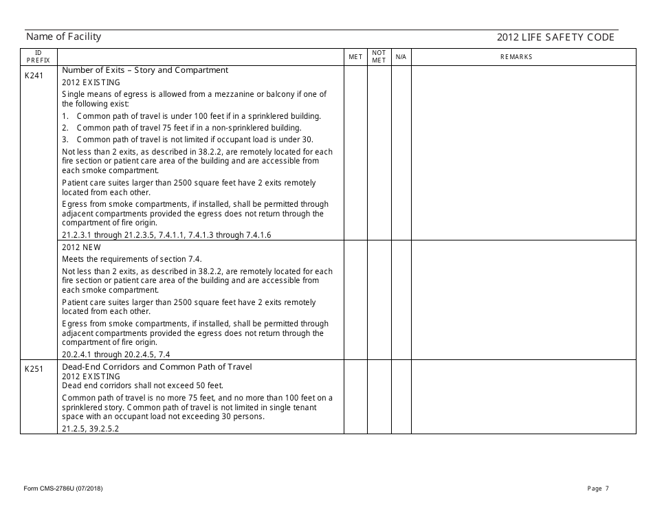Form CMS-2786U Fire Safety Survey Report - 2012 Life Safety Code Ambulatory Health Care, Page 7