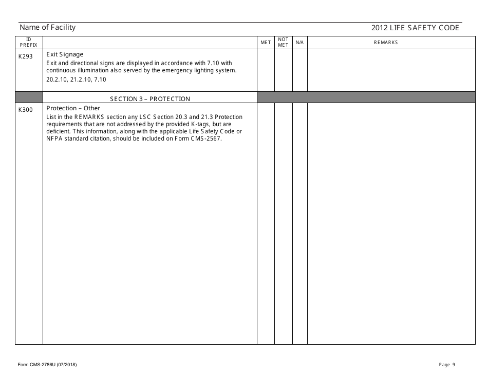 Form CMS-2786U Fire Safety Survey Report - 2012 Life Safety Code Ambulatory Health Care, Page 9