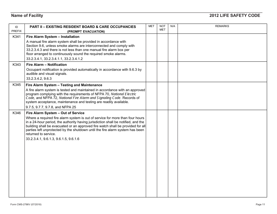 Form CMS-2786V Fire Safety Survey Report - Intermediate Care Facilities for Individuals With Intellectual Disabilities (Small Facilities) - 2012 Life Safety Code, Page 11