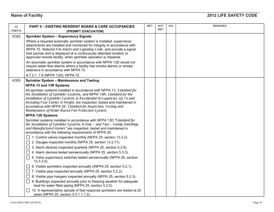 Form CMS-2786V Fire Safety Survey Report - Intermediate Care Facilities for Individuals With Intellectual Disabilities (Small Facilities) - 2012 Life Safety Code, Page 14