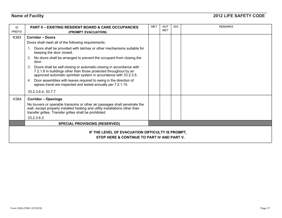 Form CMS-2786V Fire Safety Survey Report - Intermediate Care Facilities for Individuals With Intellectual Disabilities (Small Facilities) - 2012 Life Safety Code, Page 17