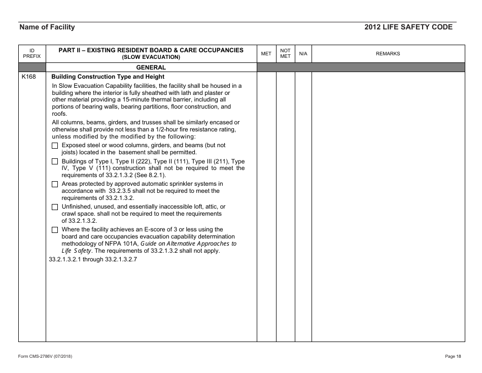 Form CMS-2786V Fire Safety Survey Report - Intermediate Care Facilities for Individuals With Intellectual Disabilities (Small Facilities) - 2012 Life Safety Code, Page 18