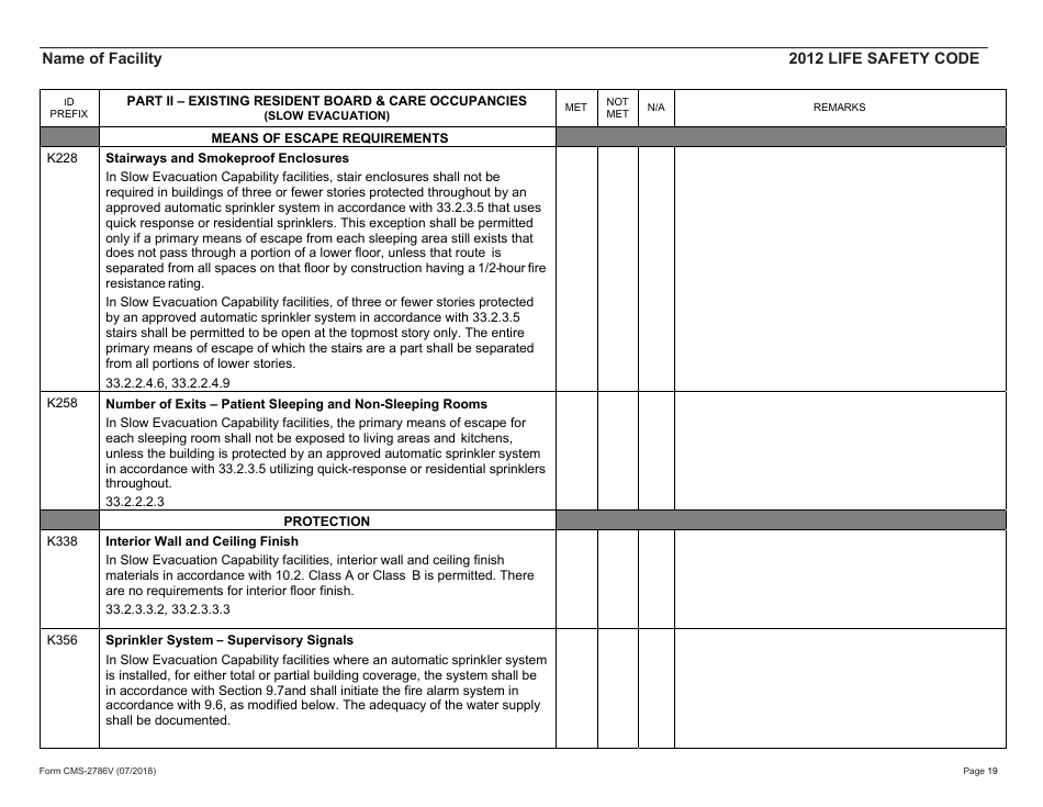 Form CMS-2786V Fire Safety Survey Report - Intermediate Care Facilities for Individuals With Intellectual Disabilities (Small Facilities) - 2012 Life Safety Code, Page 19