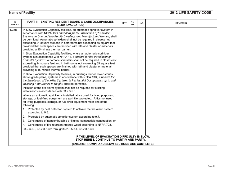 Form CMS-2786V Fire Safety Survey Report - Intermediate Care Facilities for Individuals With Intellectual Disabilities (Small Facilities) - 2012 Life Safety Code, Page 21