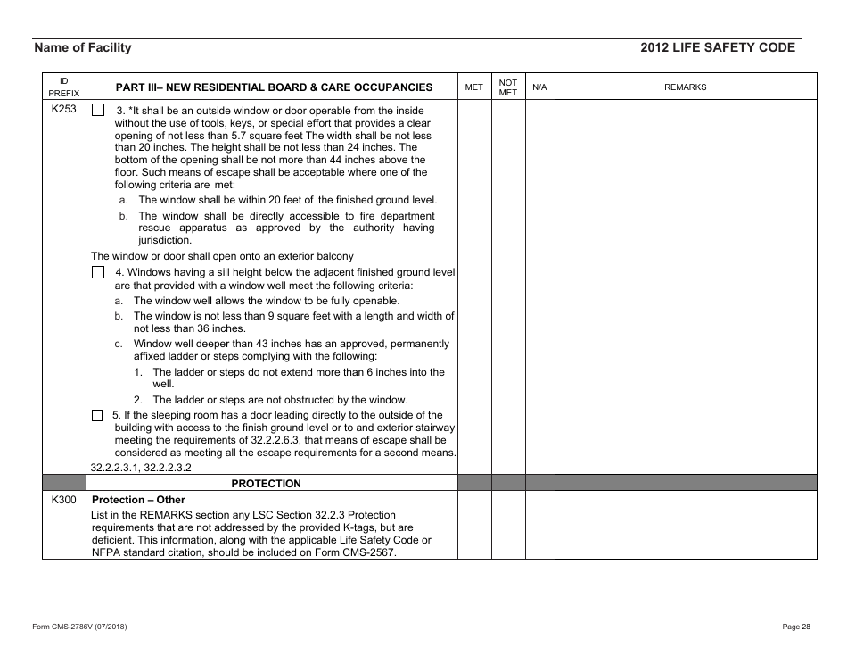 Form CMS-2786V Fire Safety Survey Report - Intermediate Care Facilities for Individuals With Intellectual Disabilities (Small Facilities) - 2012 Life Safety Code, Page 28