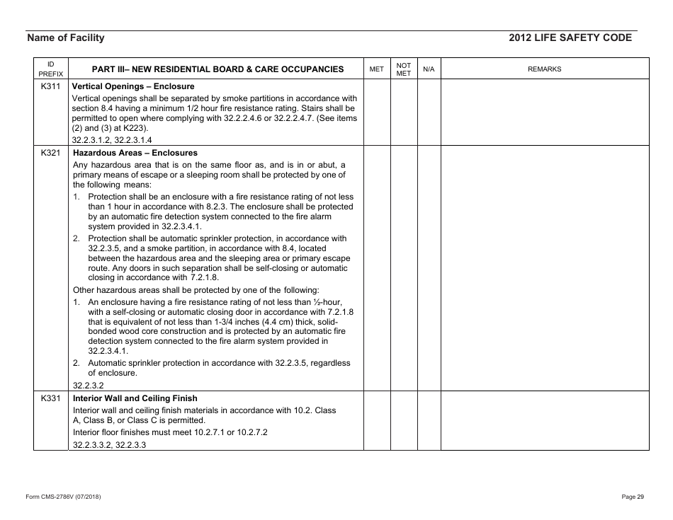 Form CMS-2786V Fire Safety Survey Report - Intermediate Care Facilities for Individuals With Intellectual Disabilities (Small Facilities) - 2012 Life Safety Code, Page 29