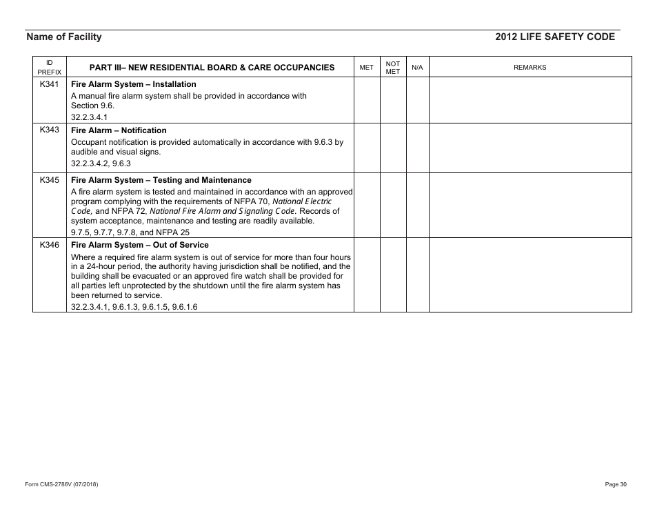 Form CMS-2786V Fire Safety Survey Report - Intermediate Care Facilities for Individuals With Intellectual Disabilities (Small Facilities) - 2012 Life Safety Code, Page 30