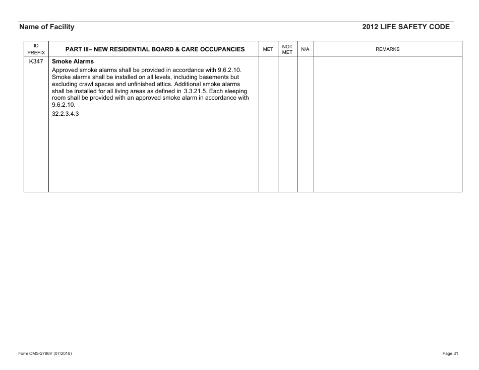 Form CMS-2786V Fire Safety Survey Report - Intermediate Care Facilities for Individuals With Intellectual Disabilities (Small Facilities) - 2012 Life Safety Code, Page 31