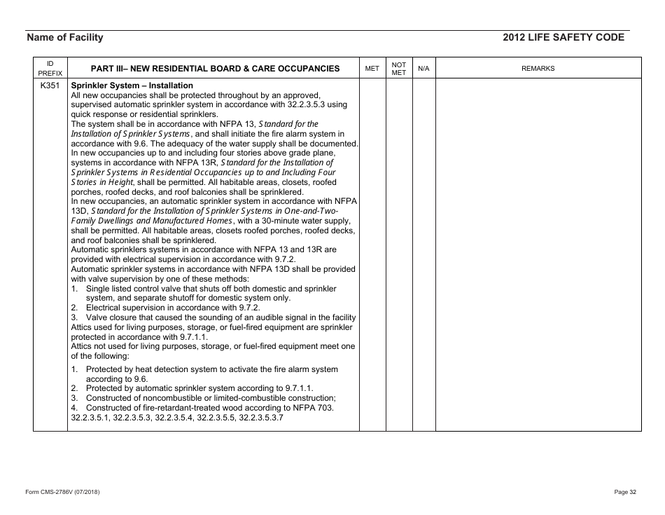 Form CMS-2786V Fire Safety Survey Report - Intermediate Care Facilities for Individuals With Intellectual Disabilities (Small Facilities) - 2012 Life Safety Code, Page 32