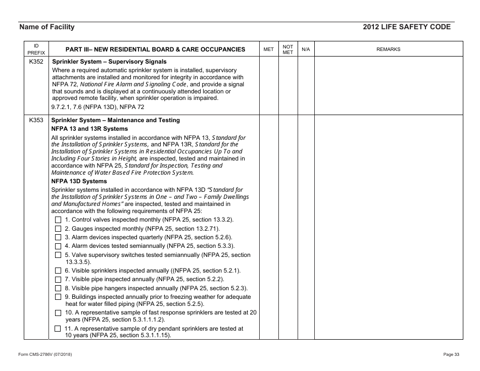 Form CMS-2786V Fire Safety Survey Report - Intermediate Care Facilities for Individuals With Intellectual Disabilities (Small Facilities) - 2012 Life Safety Code, Page 33